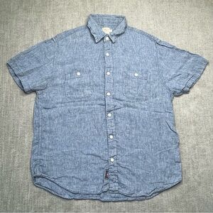 Faherty Linen Blue Striped Button Up Shirt Men’s Large
